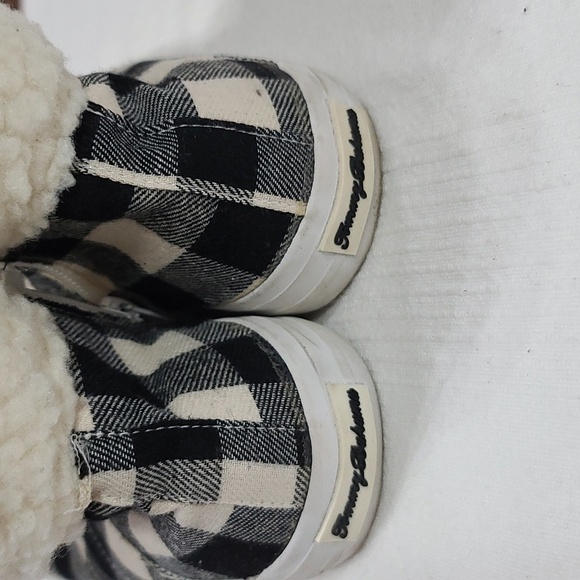 Tommy Bahama Womens Sneakers Black White Plaid Laces Zips Faux Fur Trim Sz 7.5 - Picture 9 of 12